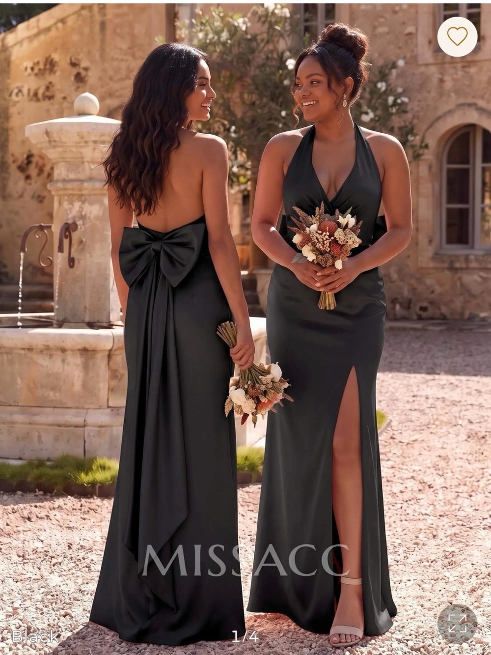 MissAcc Black Halter Bridesmaid Dress with Back Bow and Side Slit